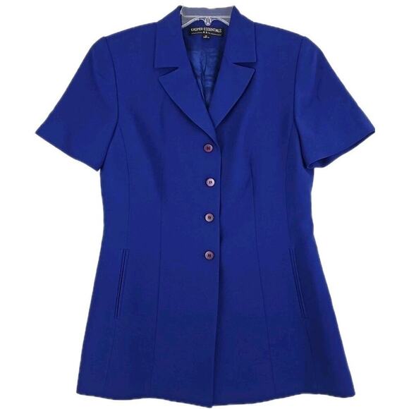 Kasper Essentials ASL~Woman Sz. 10~Royal Blue Jacket Blazer Short Sleeve Button - Picture 5 of 12
